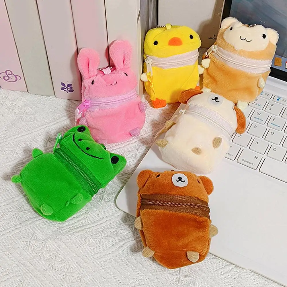Cute Pink Fluffy Rabbit Coin Purse Keychain Cartoon Plush Doll Bag Charm Kawaii Mini Wallet Pendant Festival Gift