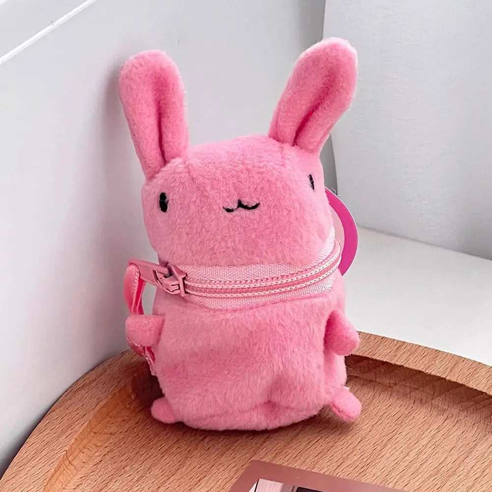 Cute Pink Fluffy Rabbit Coin Purse Keychain Cartoon Plush Doll Bag Charm Kawaii Mini Wallet Pendant Festival Gift