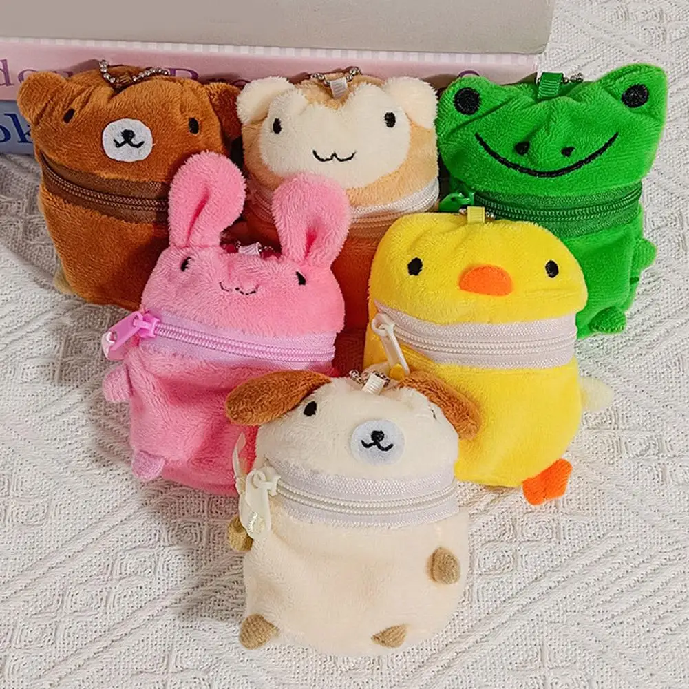 Cute Pink Fluffy Rabbit Coin Purse Keychain Cartoon Plush Doll Bag Charm Kawaii Mini Wallet Pendant Festival Gift