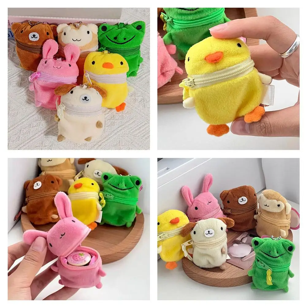 Cute Pink Fluffy Rabbit Coin Purse Keychain Cartoon Plush Doll Bag Charm Kawaii Mini Wallet Pendant Festival Gift