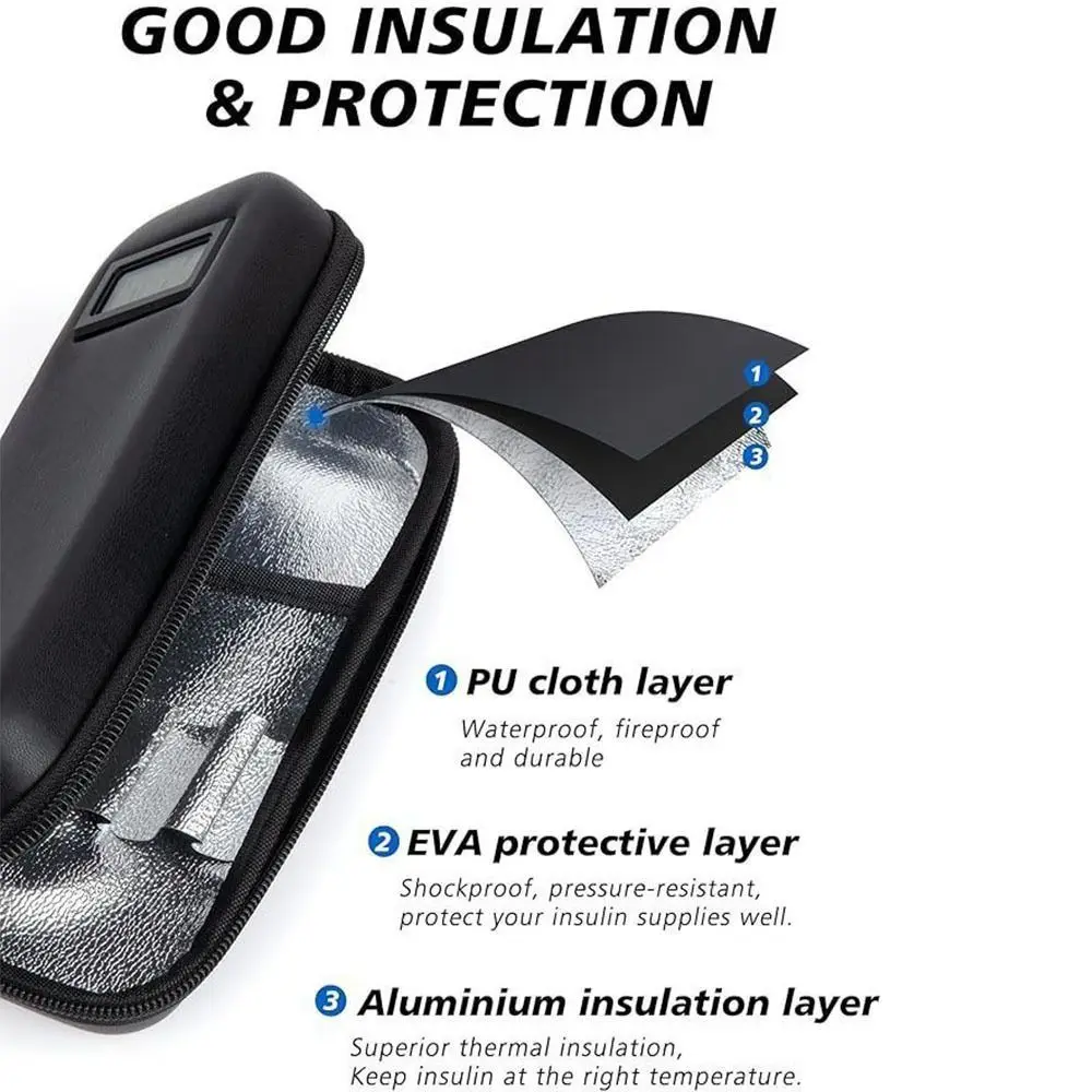 Portable with Thermometer Display Insulin Cooler Travel Case Waterproof Thermal Insulated Refrigerated Medicine Organizer Bag