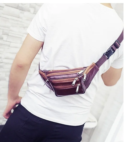 Men's Top-Grain Cowhide Genuine Leather Fanny Pack Multi-Pocket Casual Crossbody Waist Bag for Outdoor Travel And Daily Use