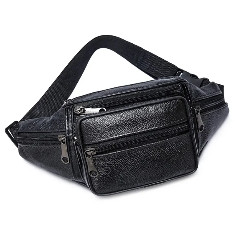 Men's Top-Grain Cowhide Genuine Leather Fanny Pack Multi-Pocket Casual Crossbody Waist Bag for Outdoor Travel And Daily Use