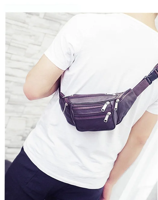 Men's Top-Grain Cowhide Genuine Leather Fanny Pack Multi-Pocket Casual Crossbody Waist Bag for Outdoor Travel And Daily Use
