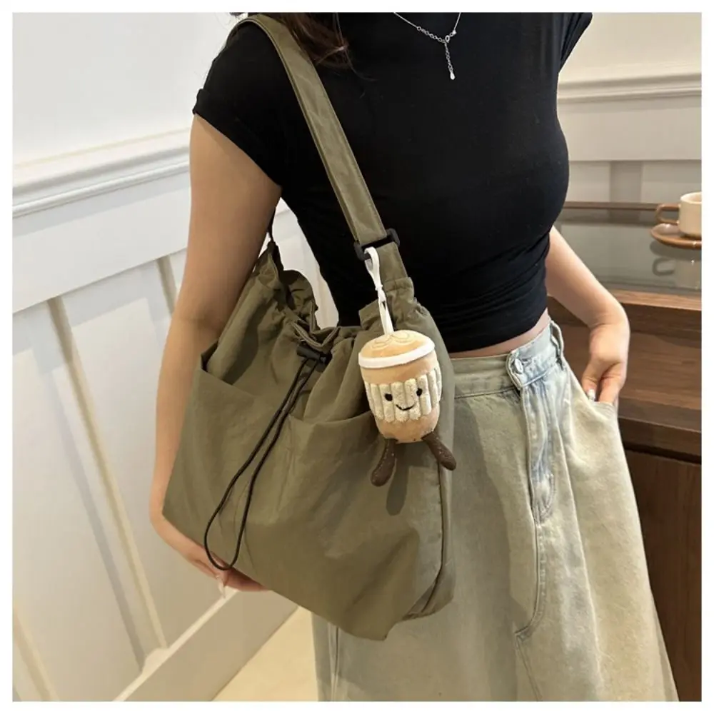 Fashion Travel Casual Nylon Tote Bag Drawstring Shoulder Bag Large Capacity Waterproof Crossbody Bucket Bag Women