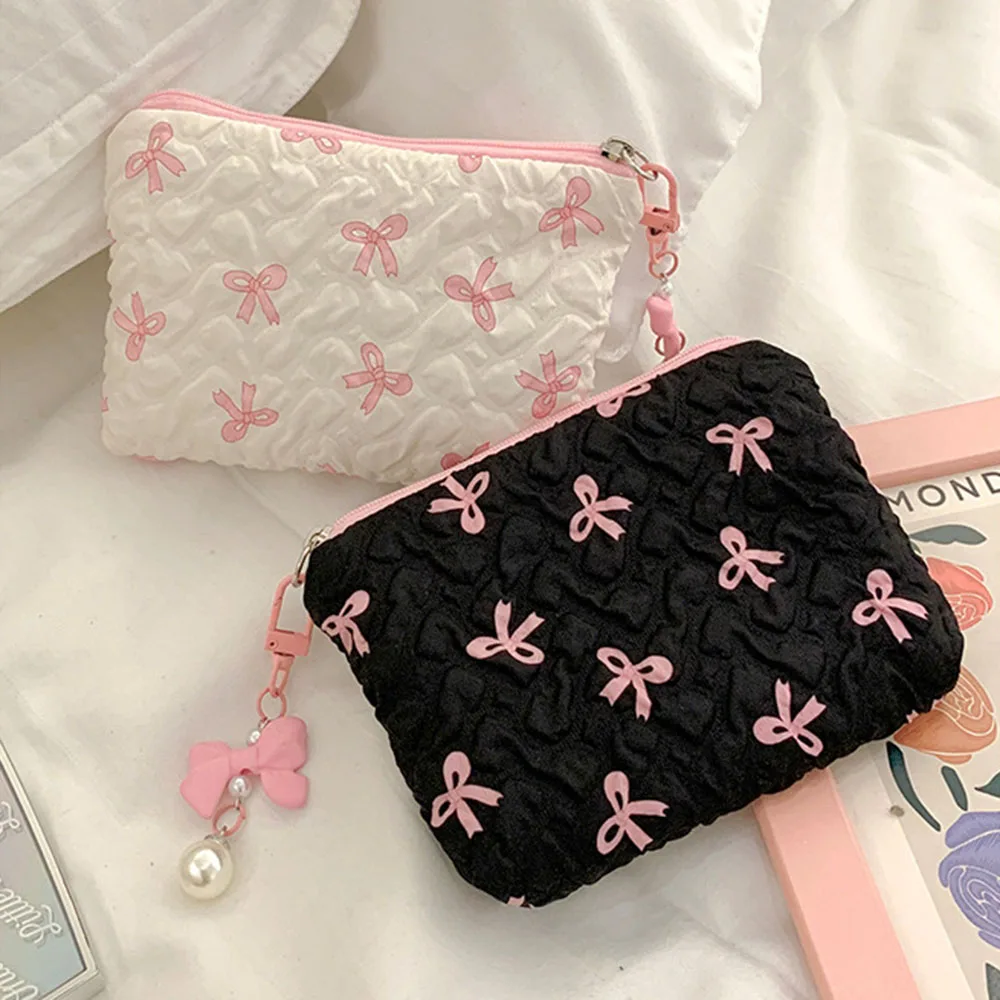 Cute Bowknot Cosmetic Bag High Appearance Level Portable Clutch Multi Functional Storage Pouch Advanced Sense Mini Coin Purse