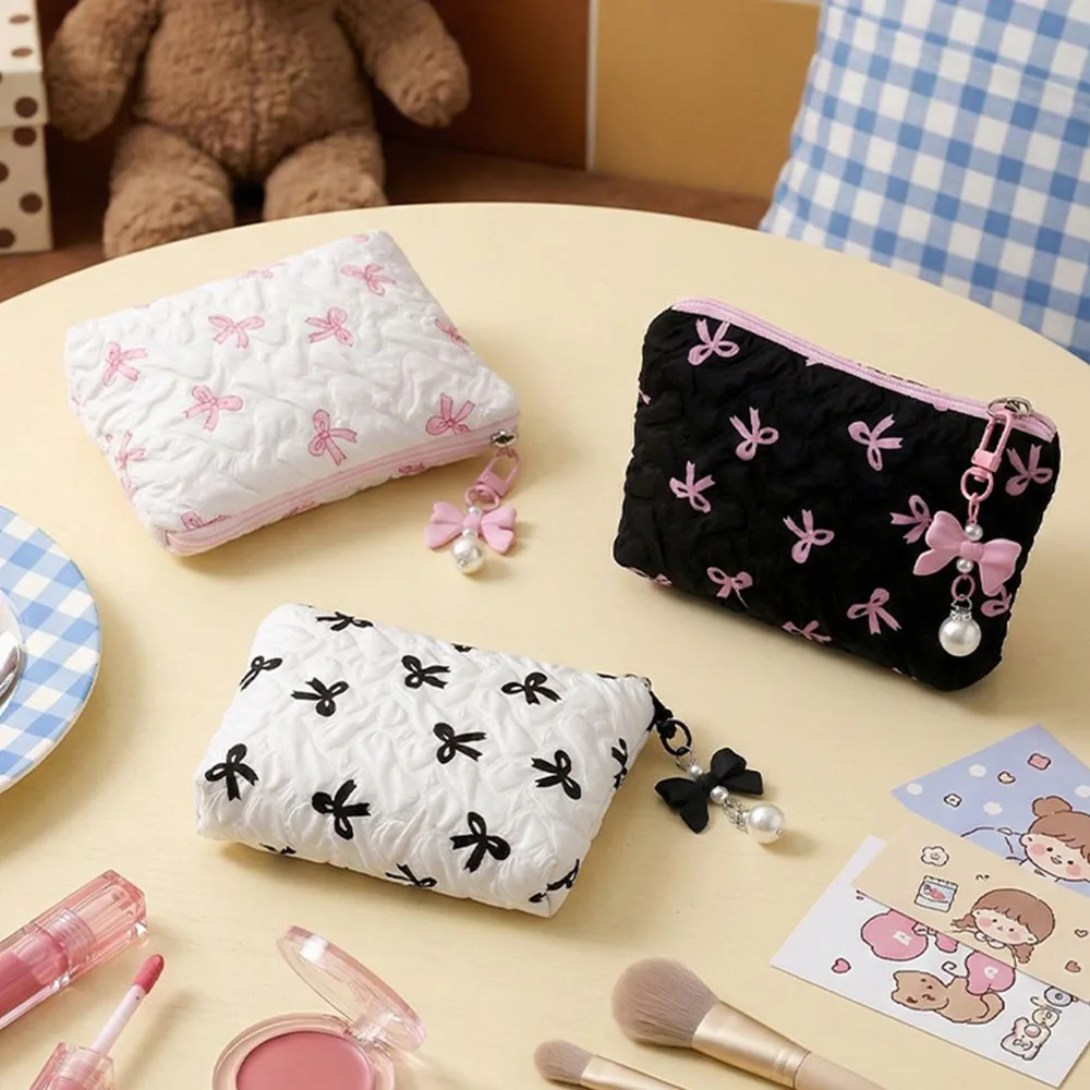 Cute Bowknot Cosmetic Bag High Appearance Level Portable Clutch Multi Functional Storage Pouch Advanced Sense Mini Coin Purse