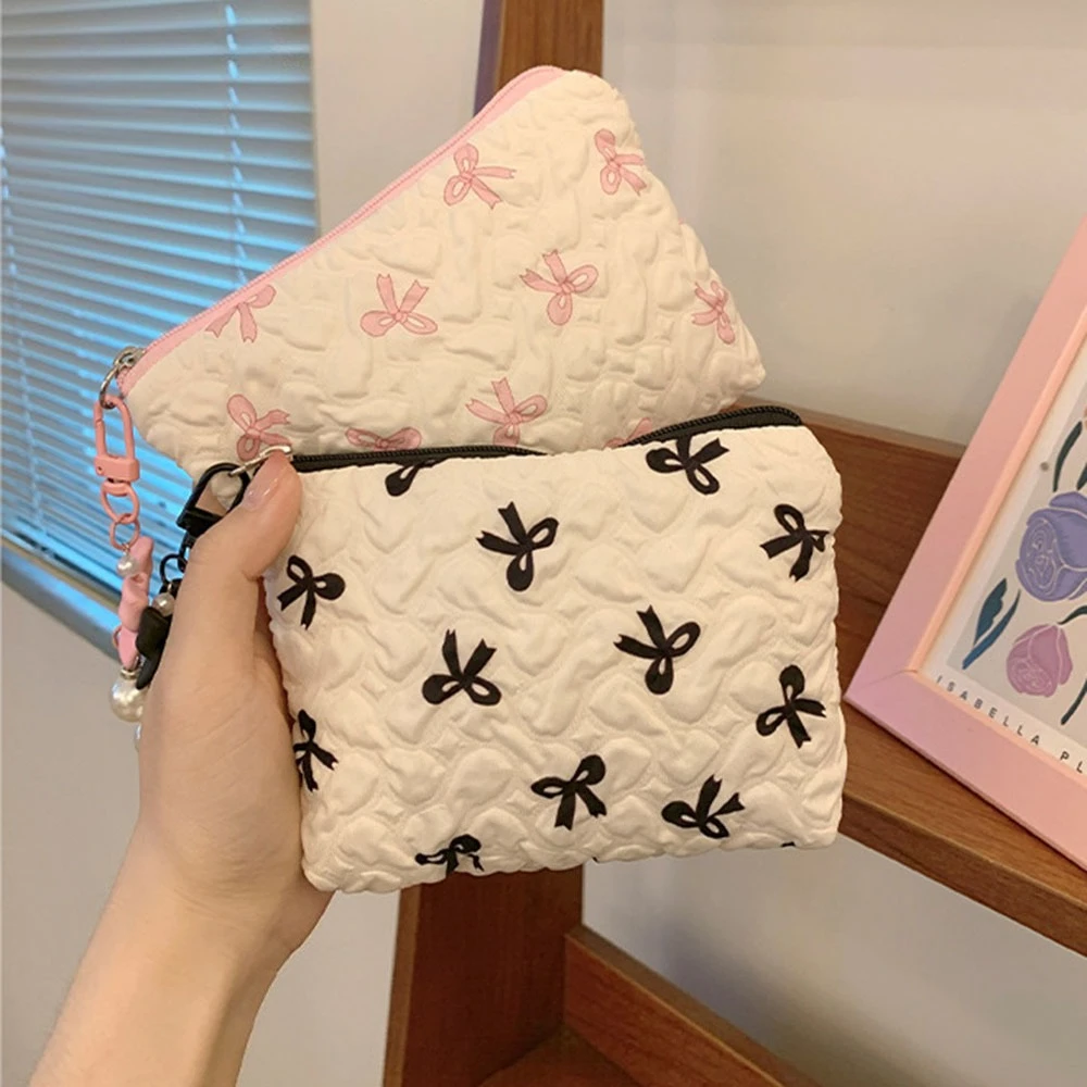 Cute Bowknot Cosmetic Bag High Appearance Level Portable Clutch Multi Functional Storage Pouch Advanced Sense Mini Coin Purse