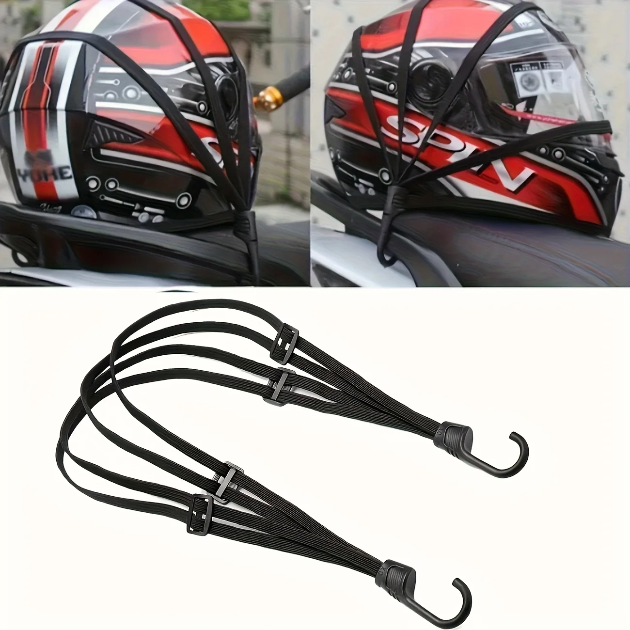 2Pcs/Set Travel and Cycling New Energy Binding Straps, Fixed Net, Elastic Motorcycle and Bicycle Hook Rope/Helmet Net Strap, Elastic Strap, Black Mesh Luggage Organizer, Secure Storage