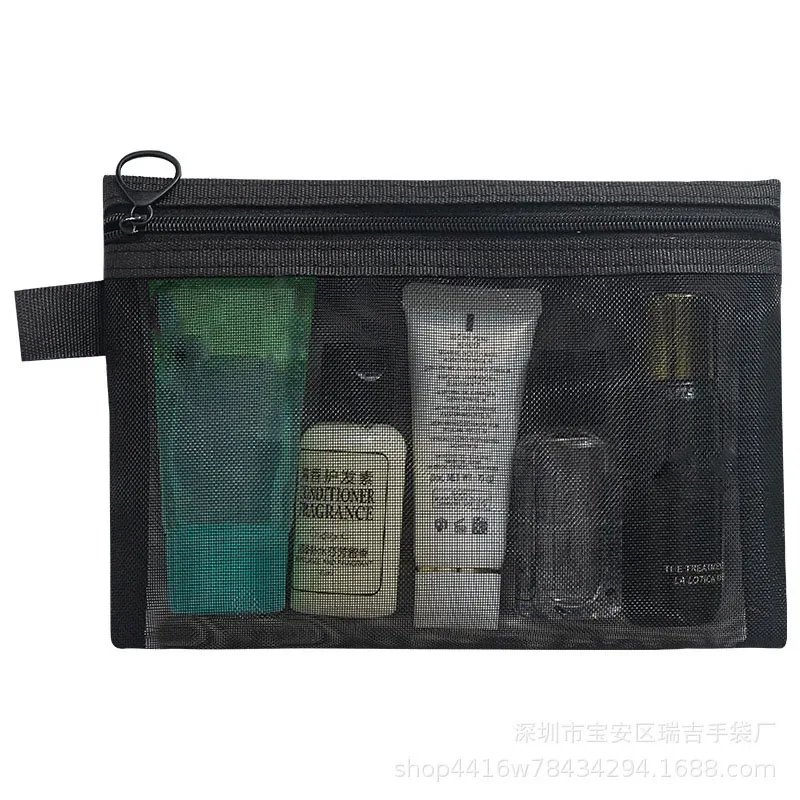 Fashion Small Large Black Organizer Toiletry and Makeup Pouch Transparent Mesh Zipper Cosmetic Bag Women Necessary Organizer