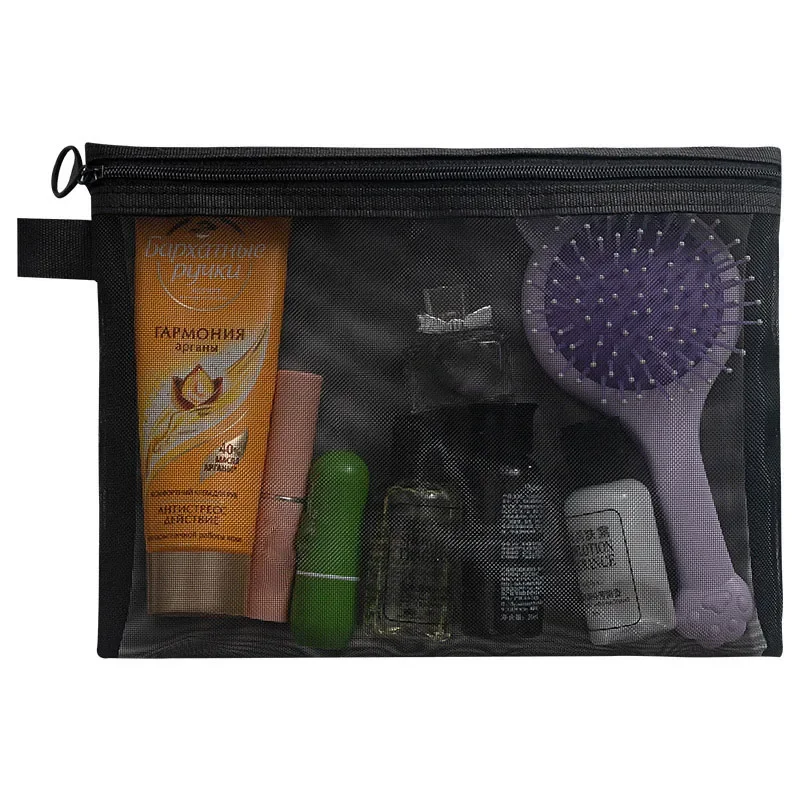 Fashion Small Large Black Organizer Toiletry and Makeup Pouch Transparent Mesh Zipper Cosmetic Bag Women Necessary Organizer