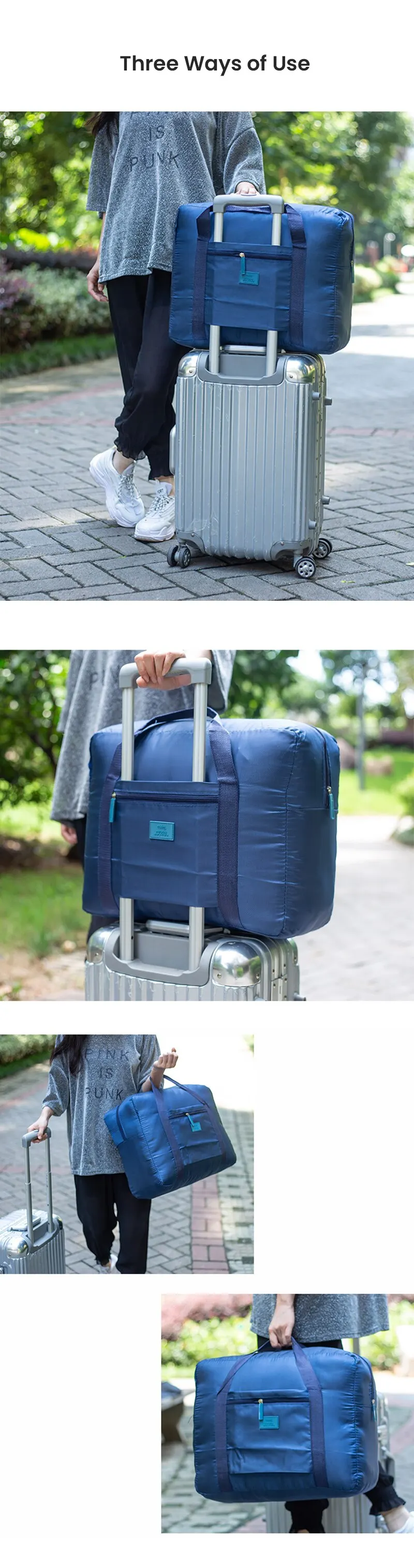 Foldable Travel Duffel Bag Lightweight Travel Bag for Women and Men Tote Carry On Luggage Bag Weekender Overnight Bag