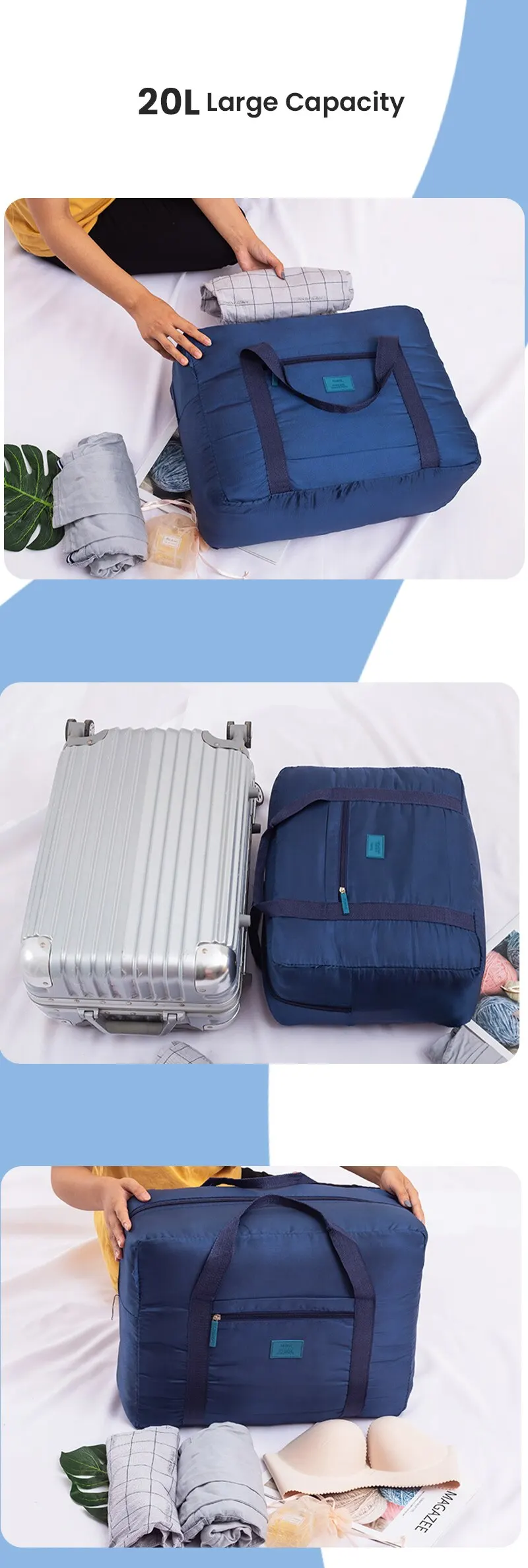 Foldable Travel Duffel Bag Lightweight Travel Bag for Women and Men Tote Carry On Luggage Bag Weekender Overnight Bag