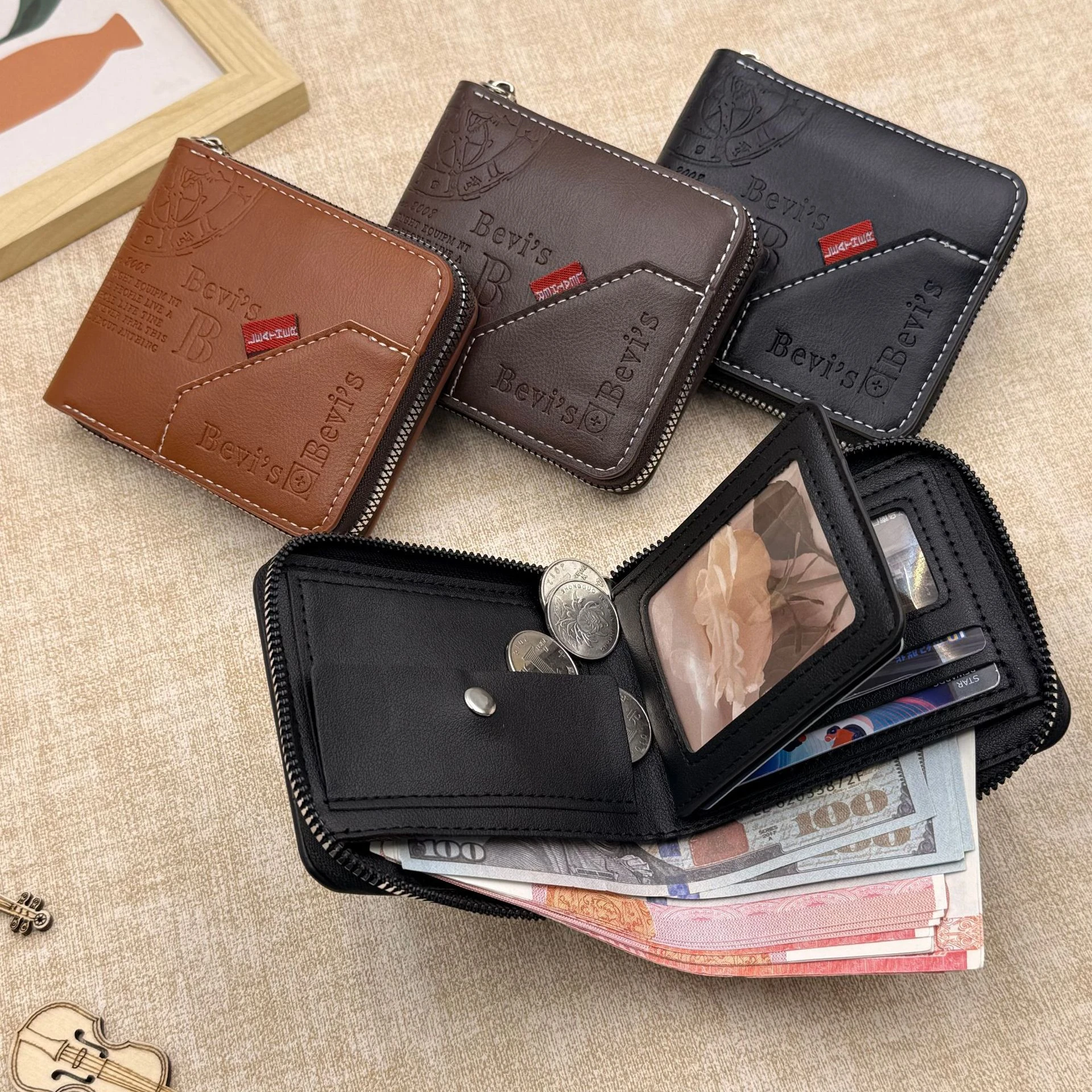 Men's Wallet Made of PU Wax Oil Skin Purse for Men Coin Purse Short Male Card Holder Wallets Zipper Around Money Coin Purse New