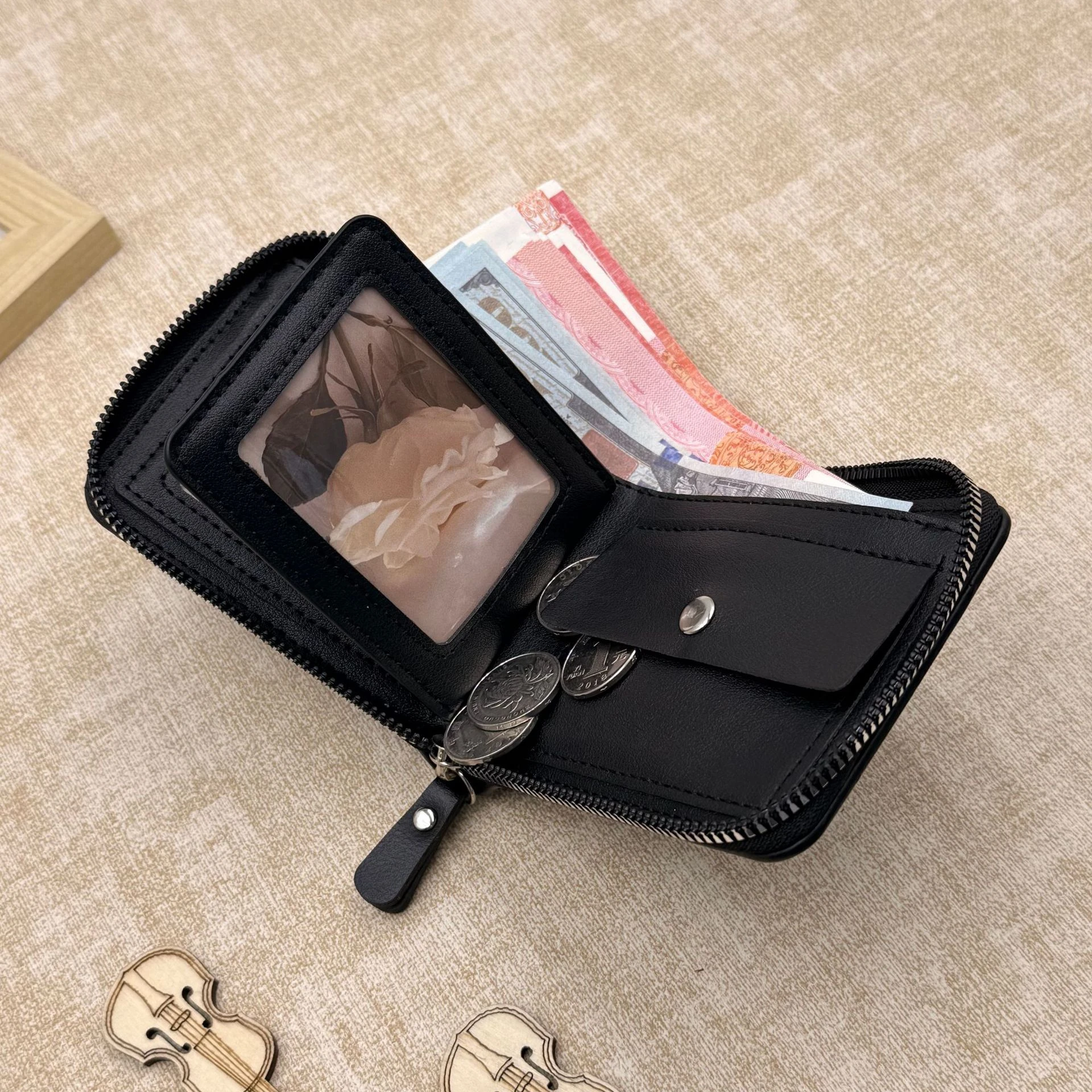 Men's Wallet Made of PU Wax Oil Skin Purse for Men Coin Purse Short Male Card Holder Wallets Zipper Around Money Coin Purse New