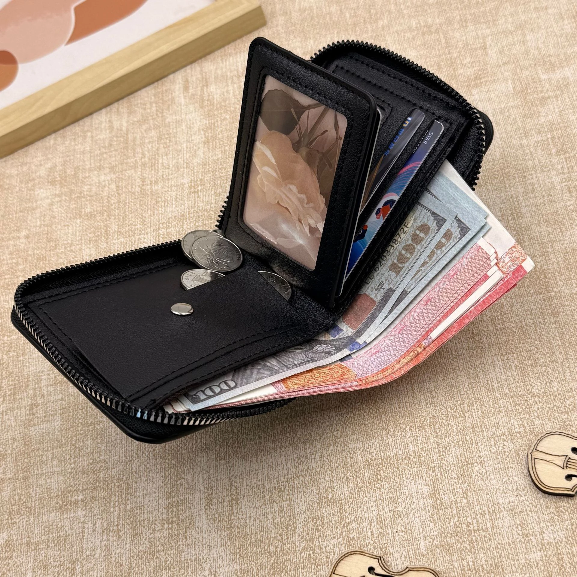 Men's Wallet Made of PU Wax Oil Skin Purse for Men Coin Purse Short Male Card Holder Wallets Zipper Around Money Coin Purse New
