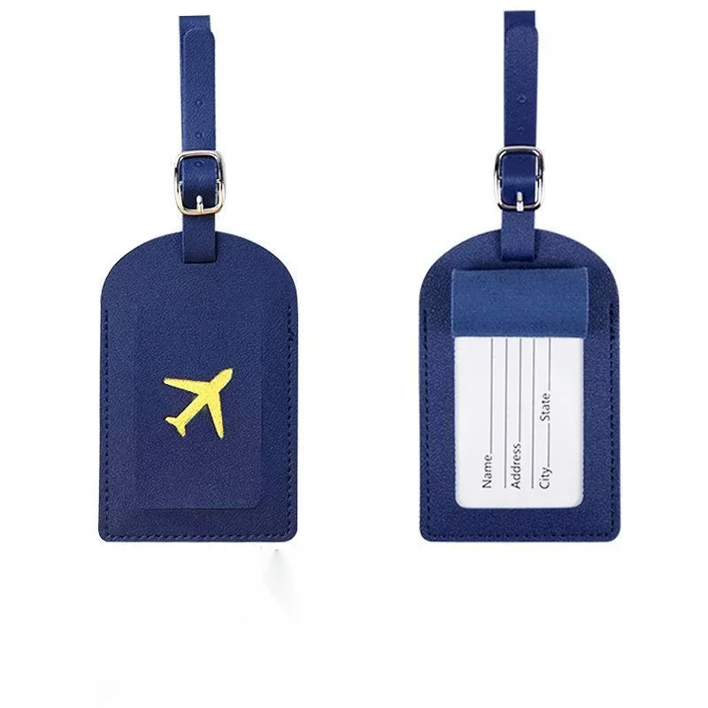 Stamped Leather Business Luggage Tag Suitcase Address Label Luggage Boarding Case Label Name ID Address Clip Travel Accessories
