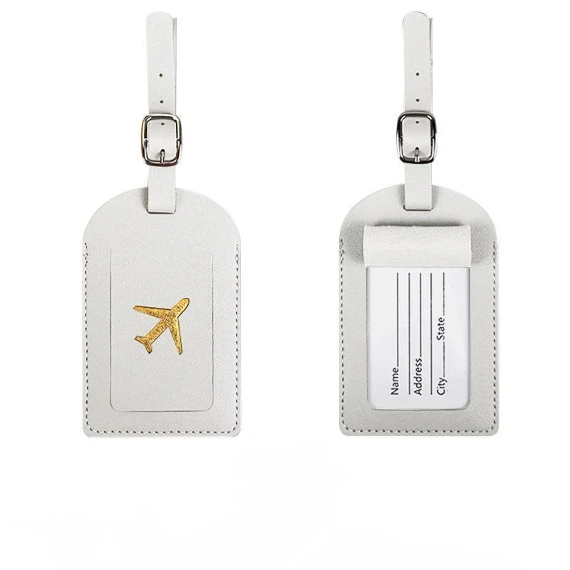 Stamped Leather Business Luggage Tag Suitcase Address Label Luggage Boarding Case Label Name ID Address Clip Travel Accessories