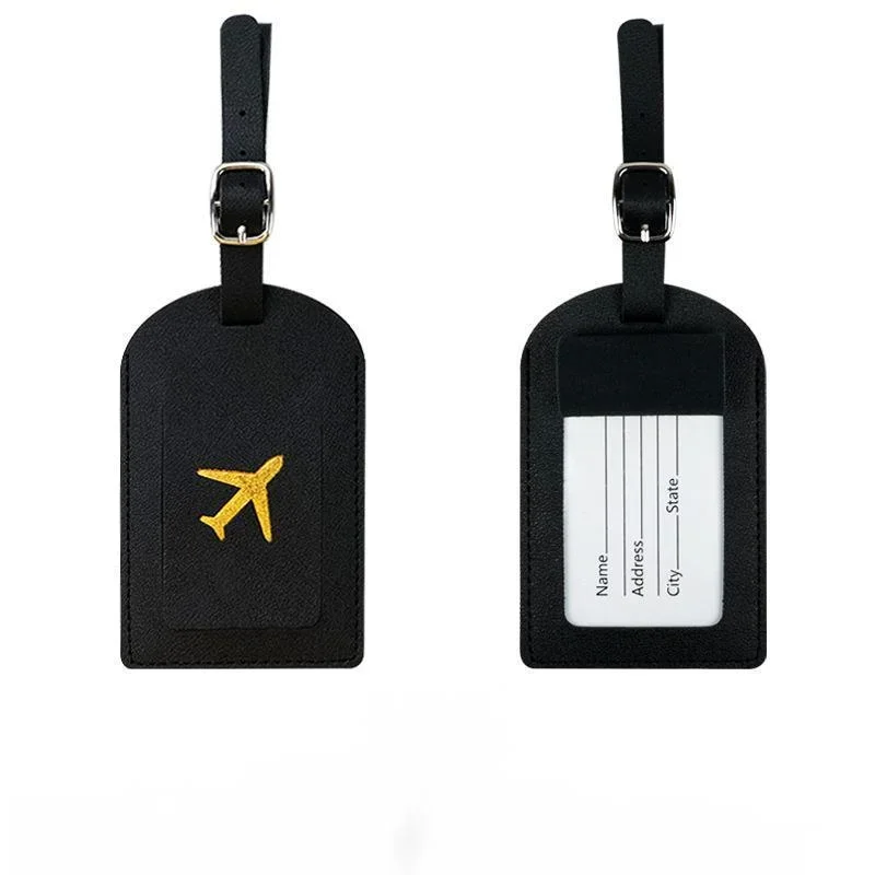 Stamped Leather Business Luggage Tag Suitcase Address Label Luggage Boarding Case Label Name ID Address Clip Travel Accessories