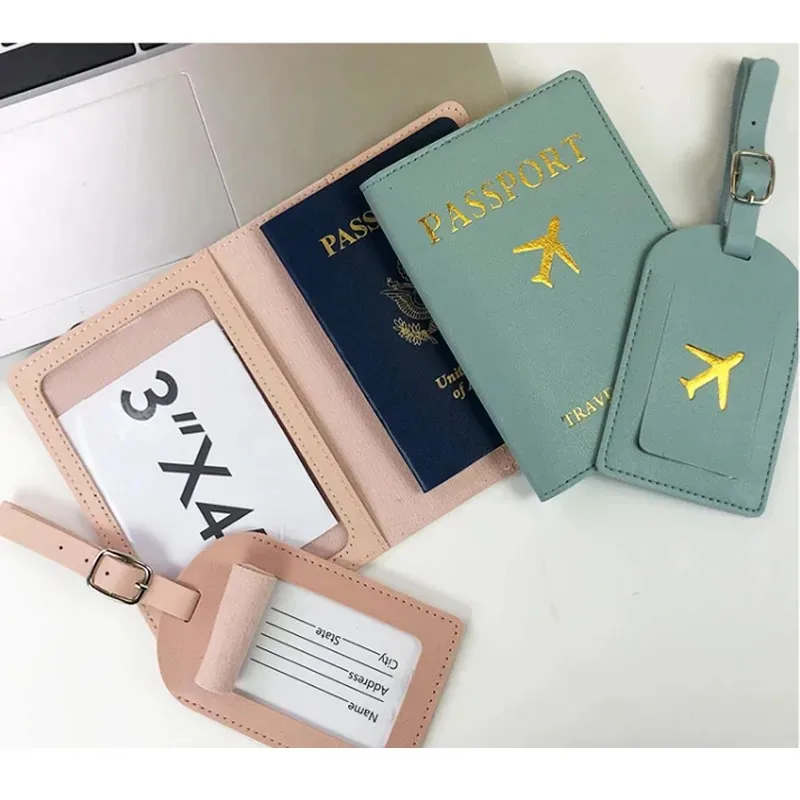Stamped Leather Business Luggage Tag Suitcase Address Label Luggage Boarding Case Label Name ID Address Clip Travel Accessories