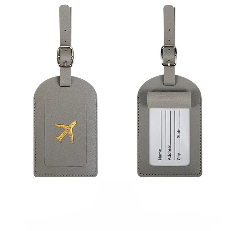 Stamped Leather Business Luggage Tag Suitcase Address Label Luggage Boarding Case Label Name ID Address Clip Travel Accessories