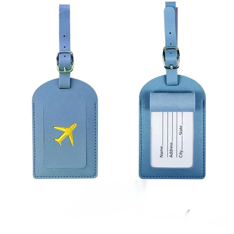 Stamped Leather Business Luggage Tag Suitcase Address Label Luggage Boarding Case Label Name ID Address Clip Travel Accessories