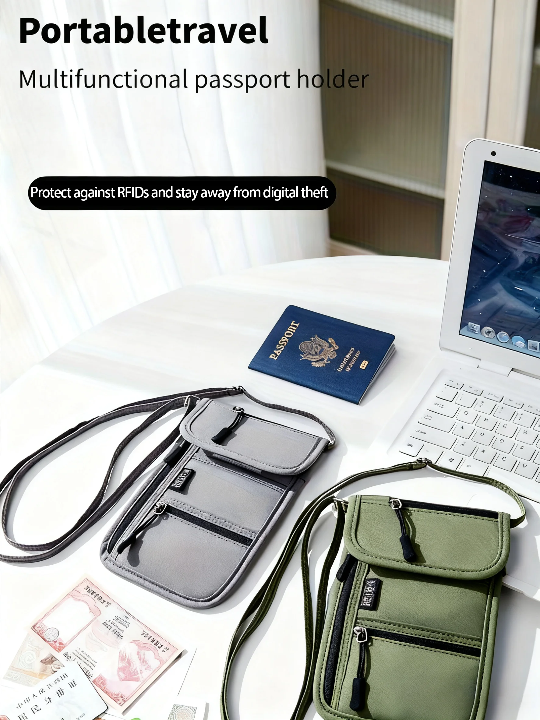 Personal Neck Wallet RFID Blocking Travel Passport Holder Hidden Neck Pouch Super Lightweight Organizer with Adjustable Strap