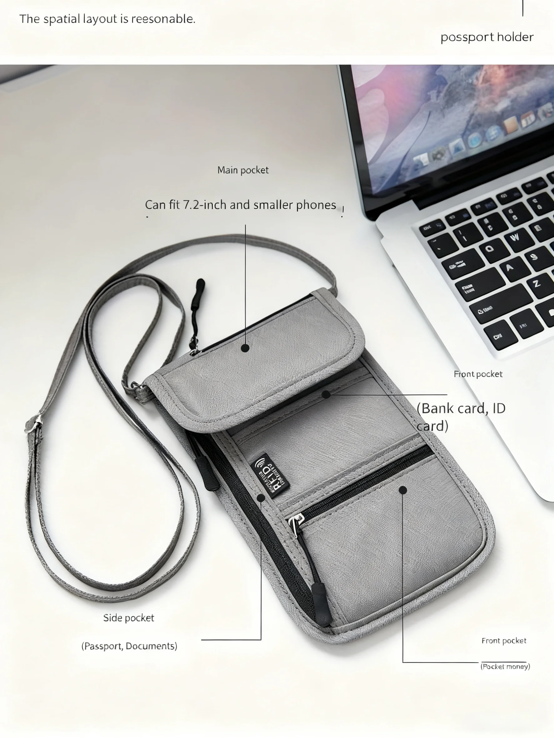Personal Neck Wallet RFID Blocking Travel Passport Holder Hidden Neck Pouch Super Lightweight Organizer with Adjustable Strap