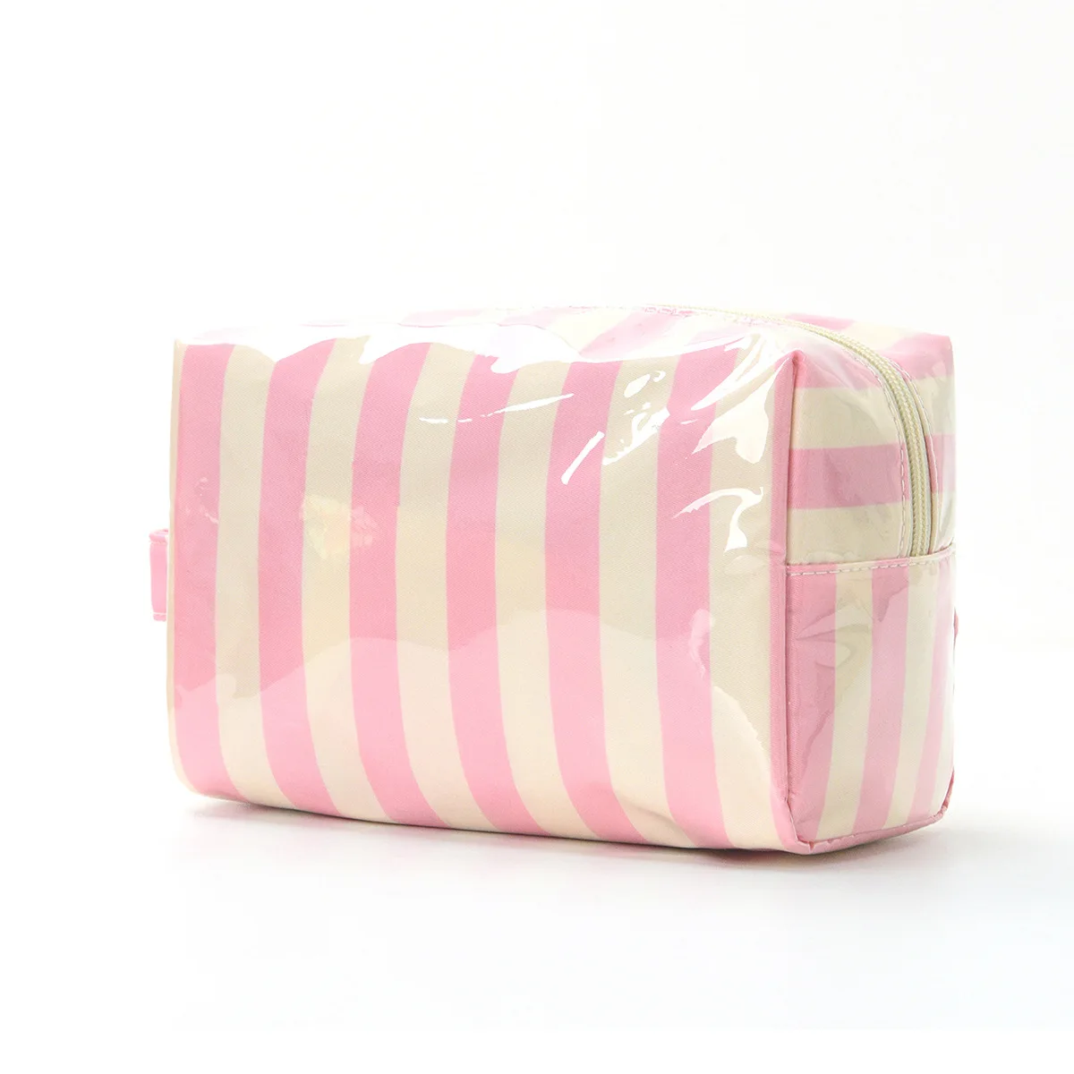 Stylish Pink Strip Makeup Bag Portable Travel Large Capacity Lipstick Storage Bag Handbag Cosmetic Bag Toiletry Bags Girls Gifts