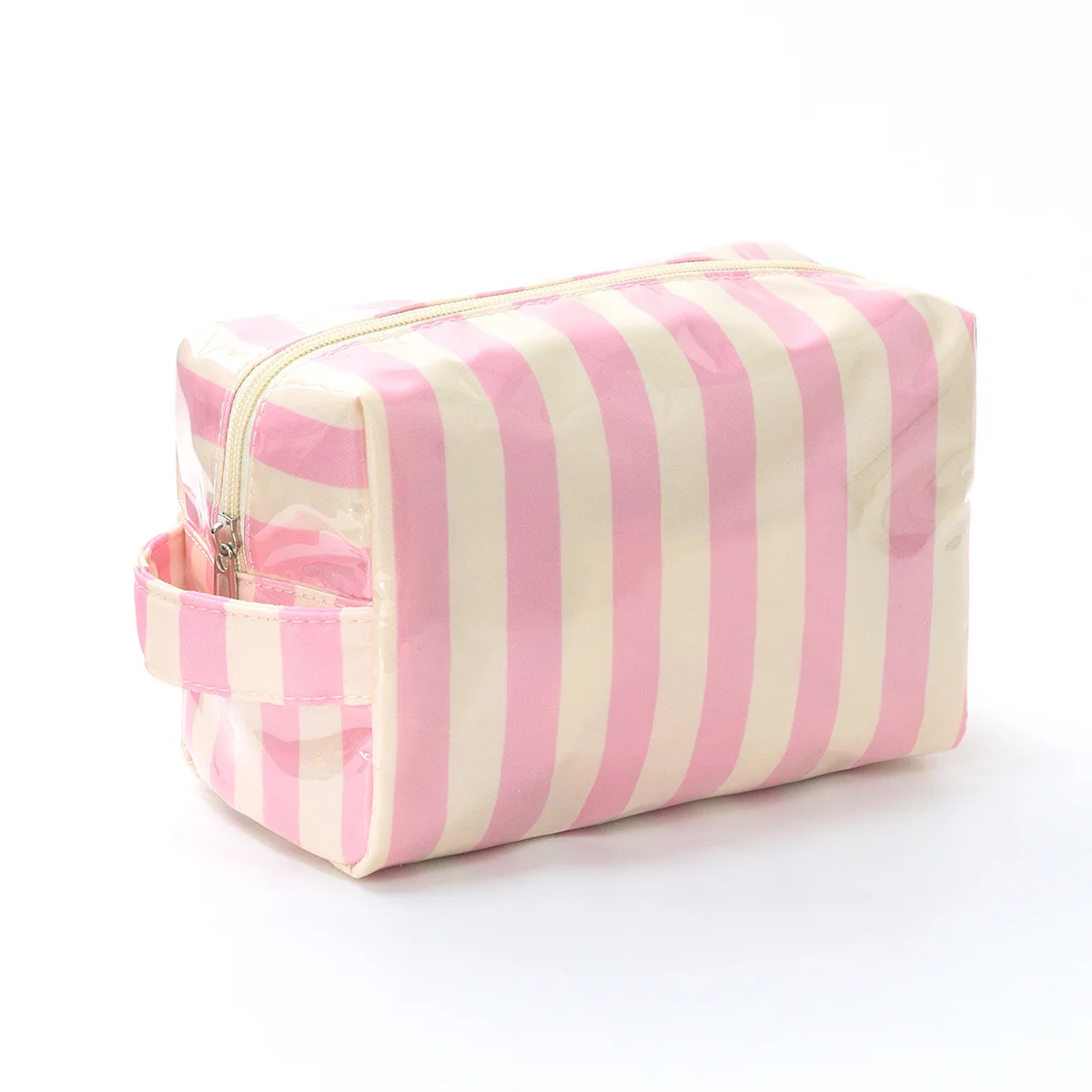 Stylish Pink Strip Makeup Bag Portable Travel Large Capacity Lipstick Storage Bag Handbag Cosmetic Bag Toiletry Bags Girls Gifts