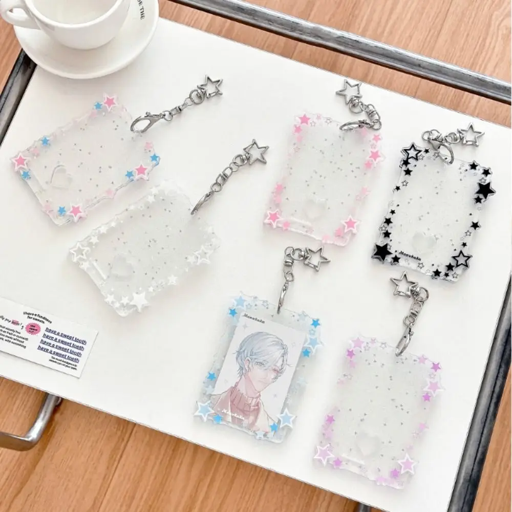 New 3 inch Photocard Holder Acrylic Mini Idol Photo Holder Sparkling Stars Gift Keychains