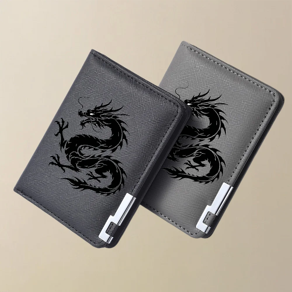 Men's Mini Multi-Functional Wallet Personalized Dragon Pattern PU Leather Credit Card Storage Wallet