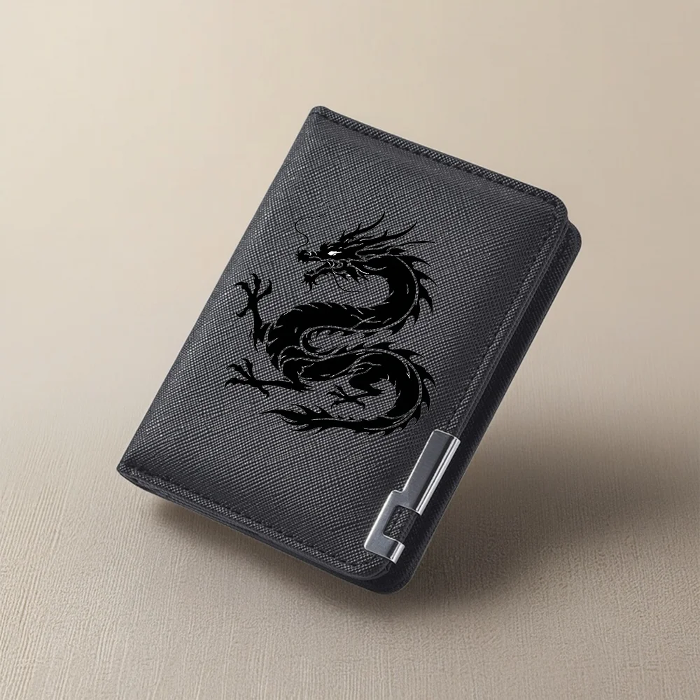 Men's Mini Multi-Functional Wallet Personalized Dragon Pattern PU Leather Credit Card Storage Wallet