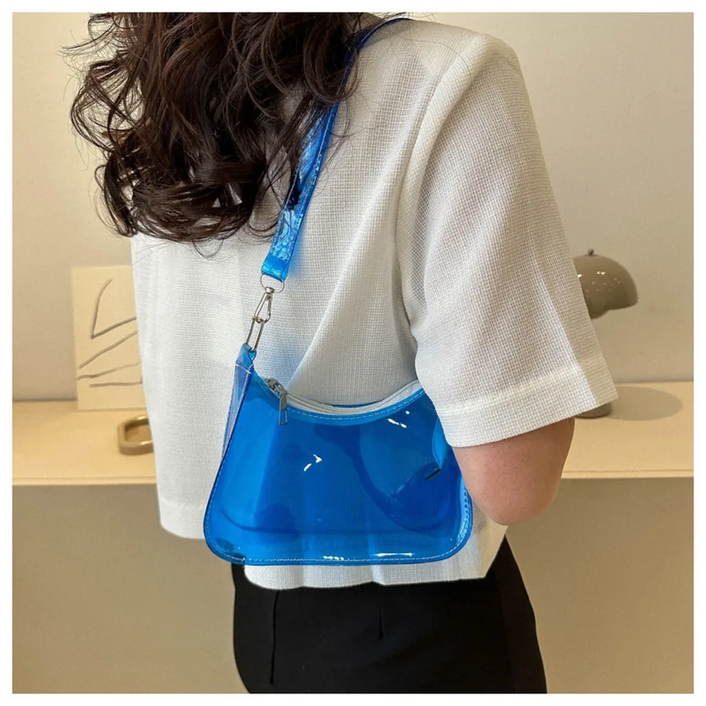 Pvc Shoulder Bag Versatile Women'S Underarm Bag Candy Color Handbag Transparent Fashion Shoulder Bag For Dating Commuting
