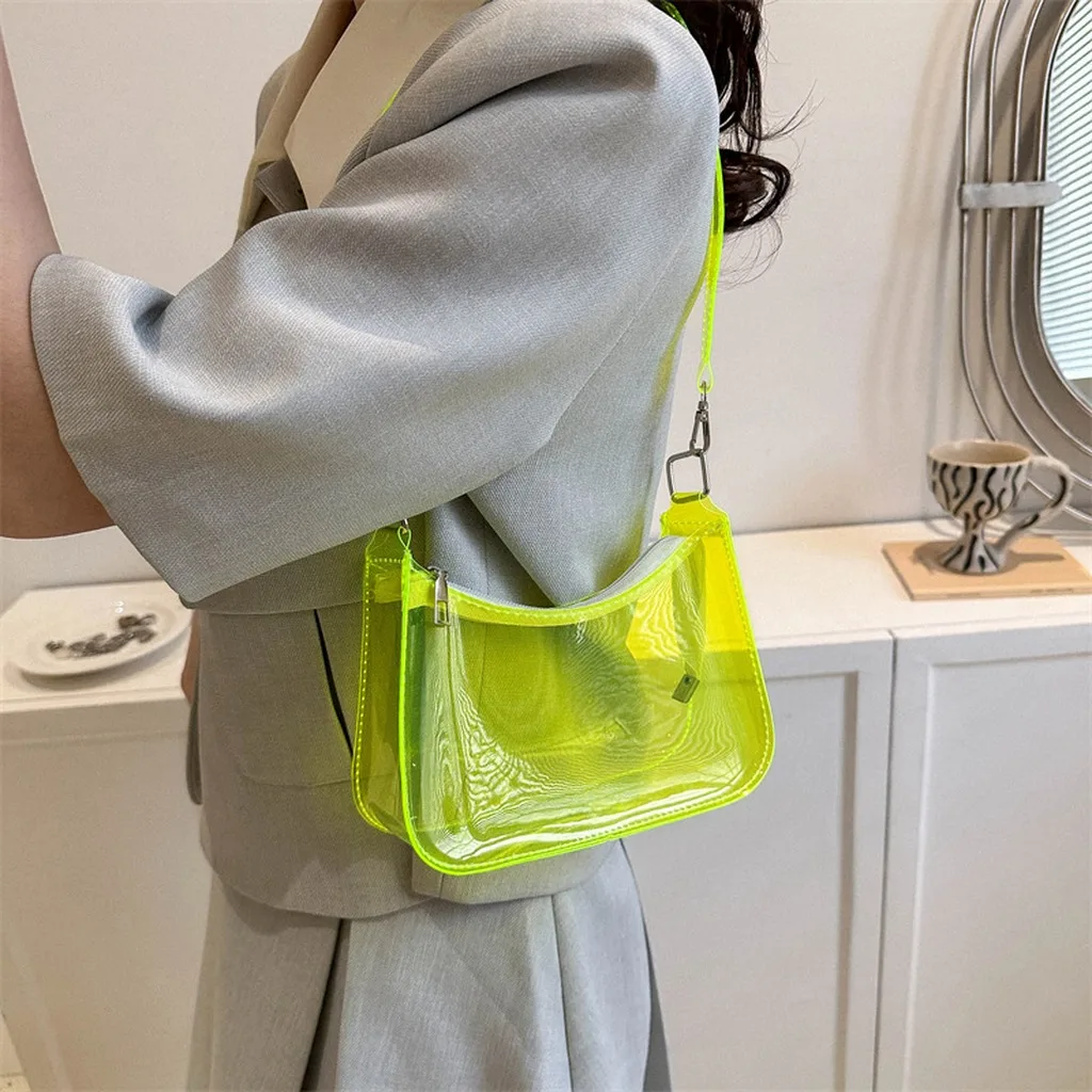 Pvc Shoulder Bag Versatile Women'S Underarm Bag Candy Color Handbag Transparent Fashion Shoulder Bag For Dating Commuting