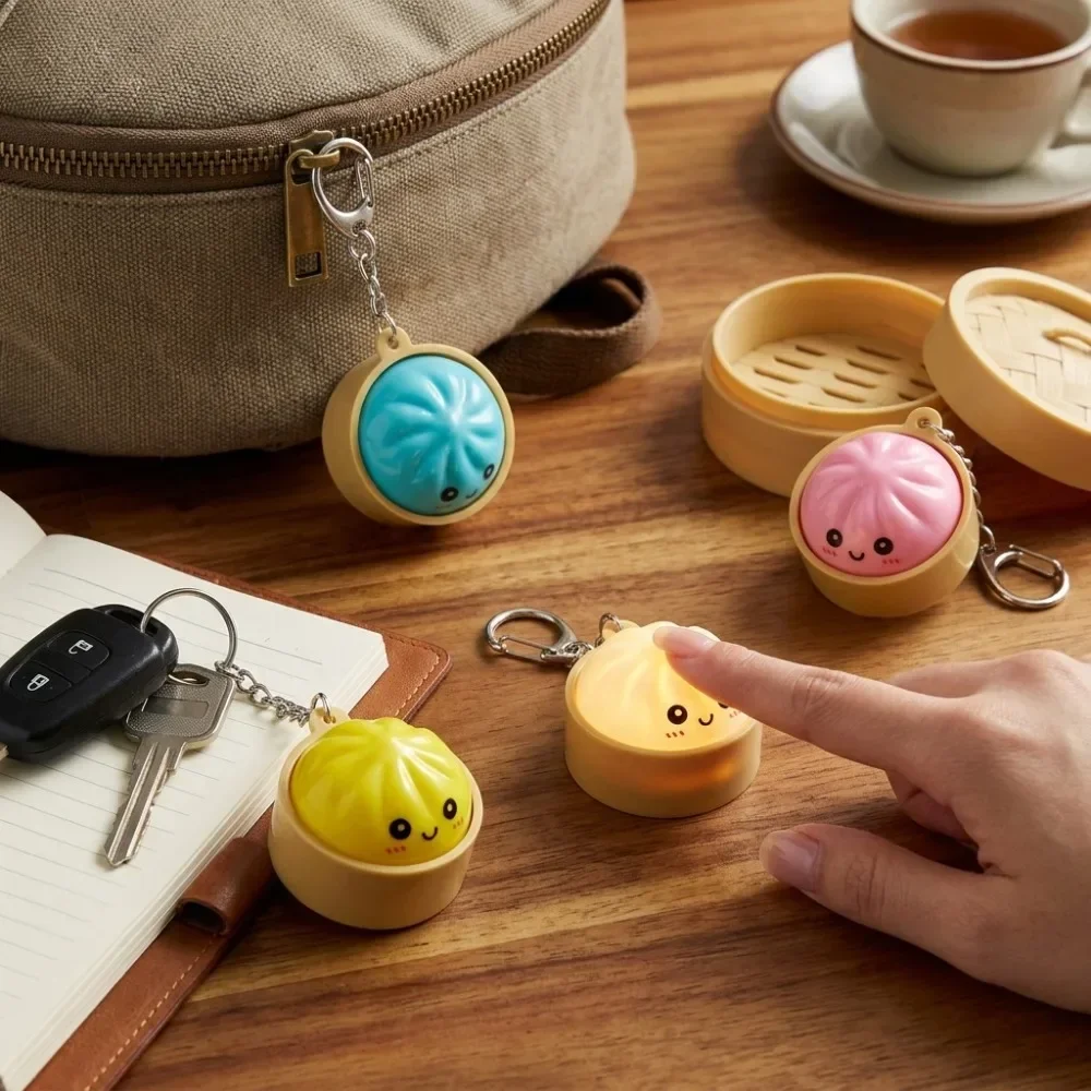 Cute Kawaii Dumpling Fidget Toys Mechanical Switch Clicker Light Up Dim Sum Bao Bun Keychain Stress Relief For Backpack Adults
