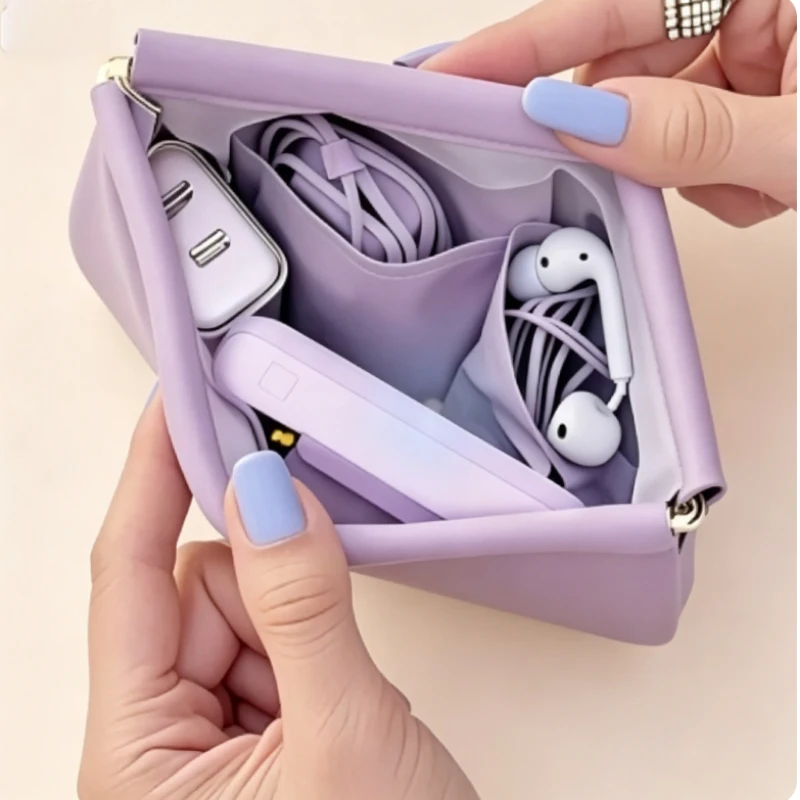 Mini Portable Storage Pouch for Headphones, Coins, Lipstick | Auto Close PU Bullet Storage Bag