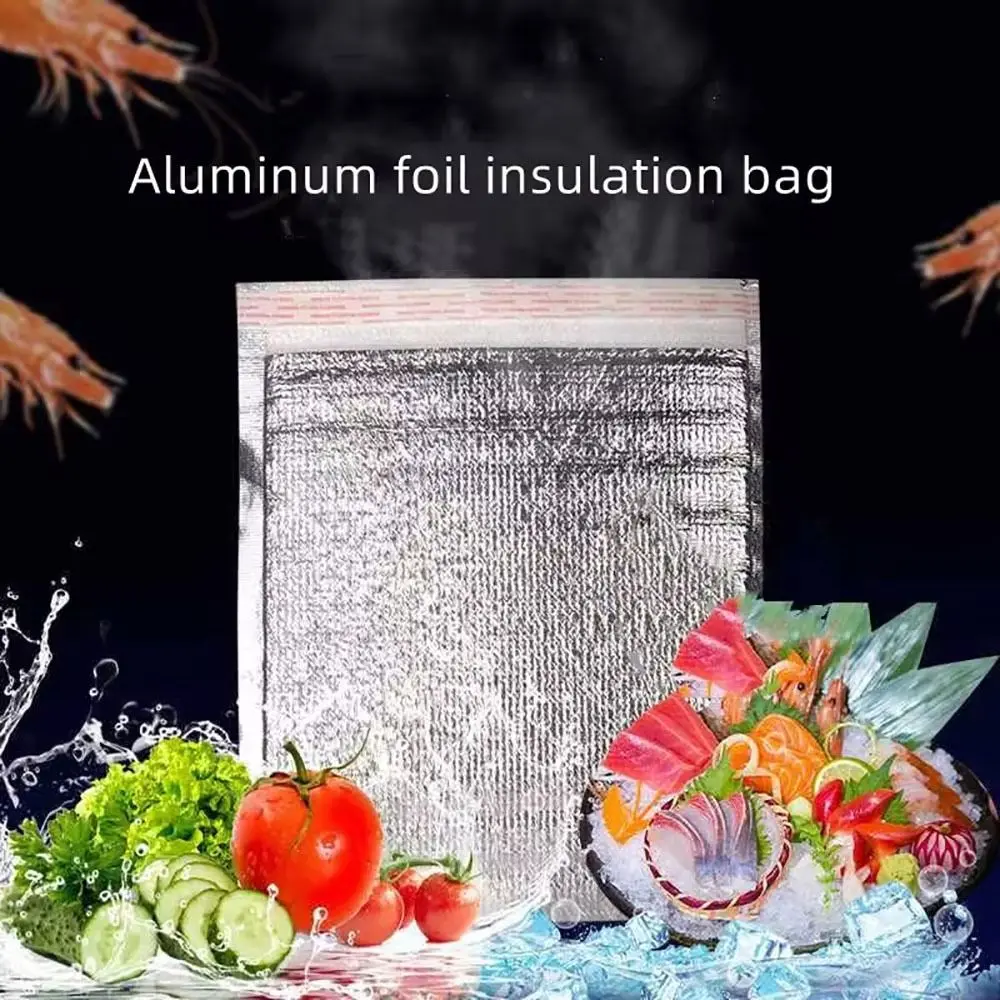 50Pcs/Pack Ice Cold Warm Aluminum Foil Bag Delivery Carrier Drink Storage Insulation Bag with Closure Food Thermal Cooler Bag
