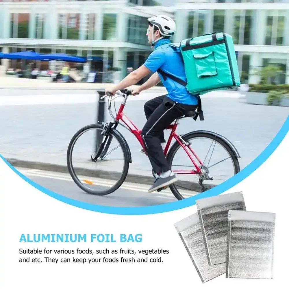50Pcs/Pack Ice Cold Warm Aluminum Foil Bag Delivery Carrier Drink Storage Insulation Bag with Closure Food Thermal Cooler Bag