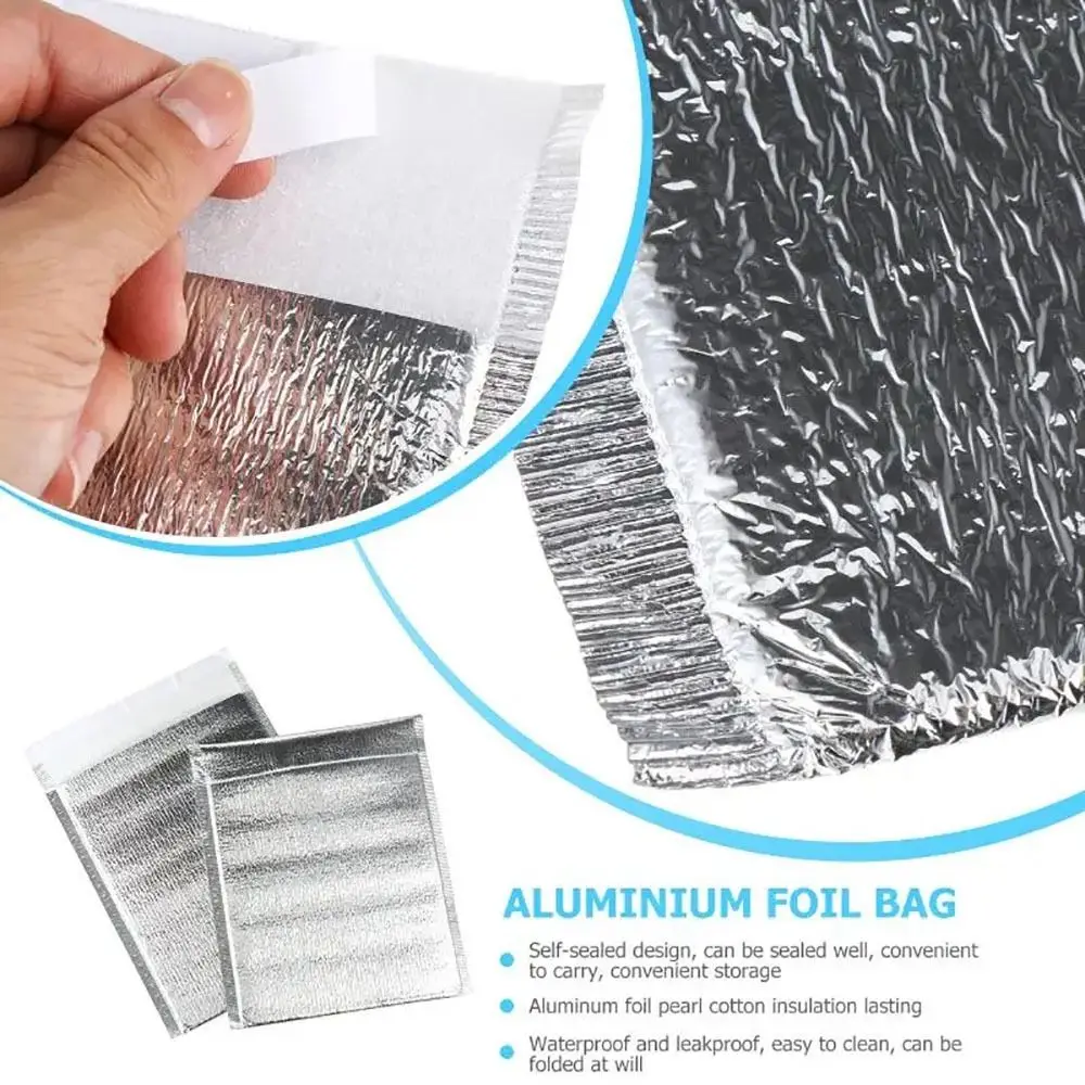 50Pcs/Pack Ice Cold Warm Aluminum Foil Bag Delivery Carrier Drink Storage Insulation Bag with Closure Food Thermal Cooler Bag