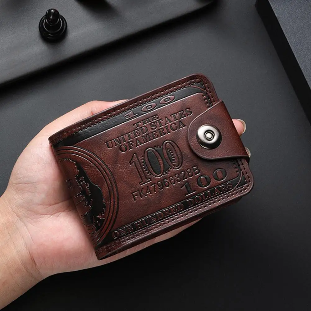 Men's Wallets with 100 US Dollar Pattern Hasp Male Leather Wallet with Zipper Card Holder Coin Pocket Purse Cartera Hombre