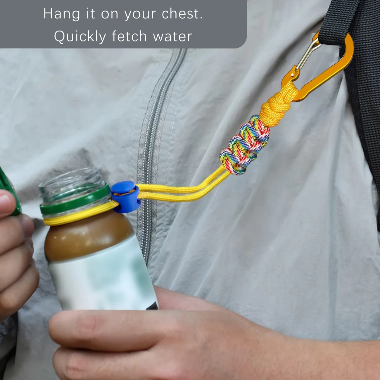 1Pc Water Bottle Holder with Lanyard, Alloy Hook Keychain, Portable Clip for Travel Hiking Backpack Accessory