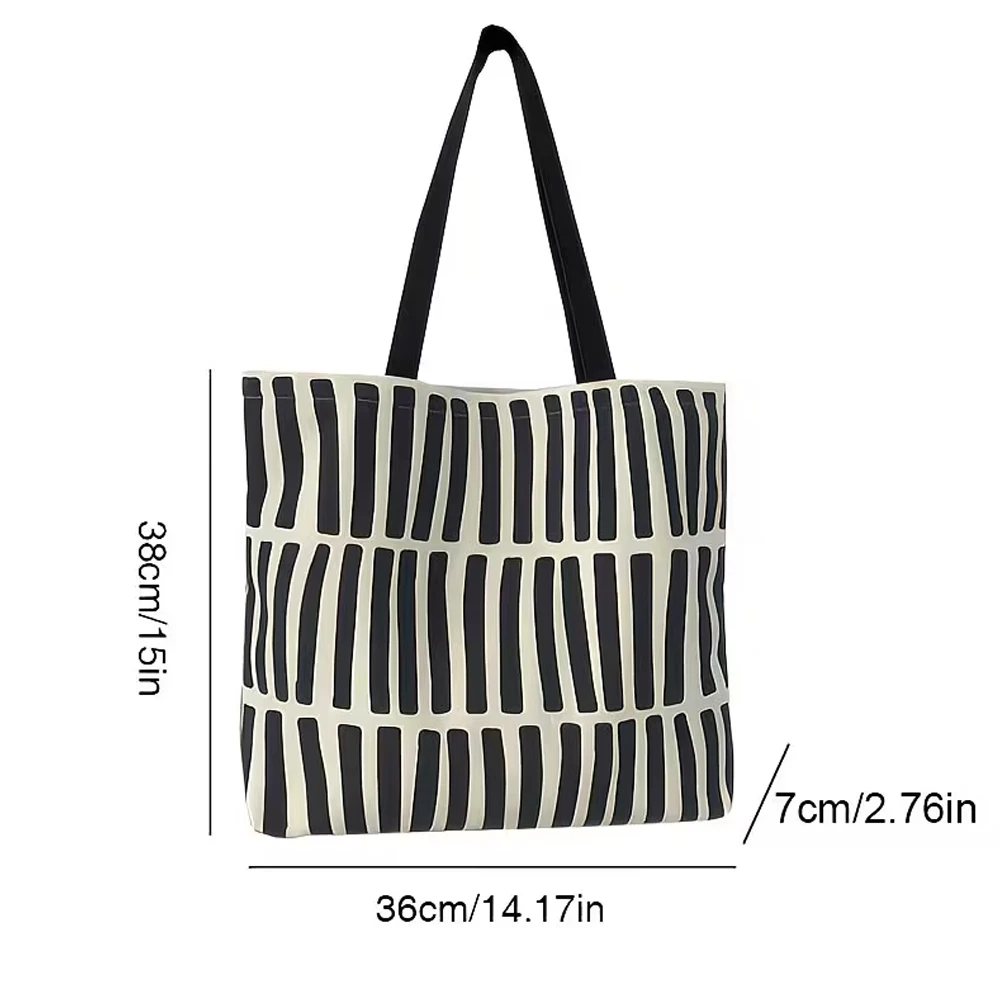 Canvas Striped Large-Capacity Shoulder Bag, Lightweight with Multiple Compartments, Zippered Closure, Can Be Used as a Laptop Bag, Shopping Bag, Travel Bag, Multifunctional and Casual