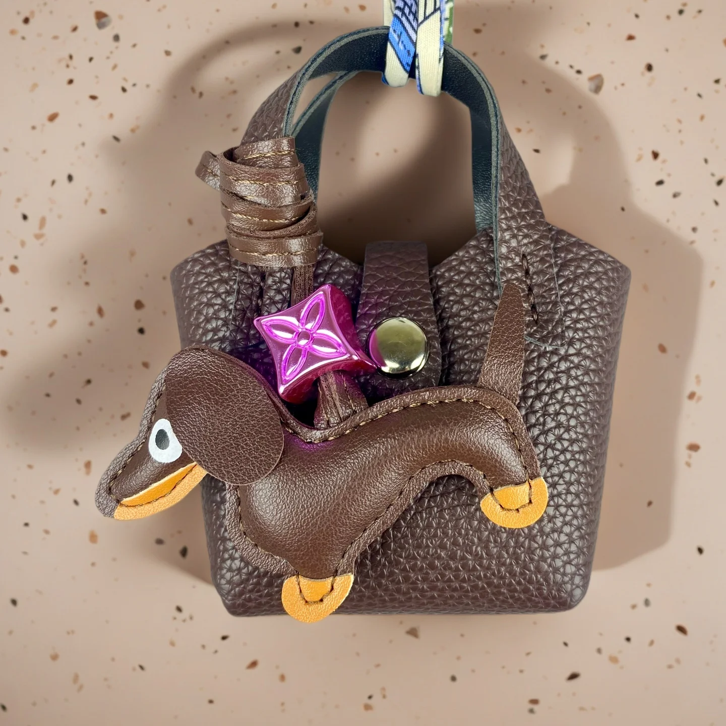 Mini PU Leather Bag For AirPods Case/Lip Balm/Coins With Tiny Dachshund As Decoration-Functional & Decor Leather Pouch-Gift