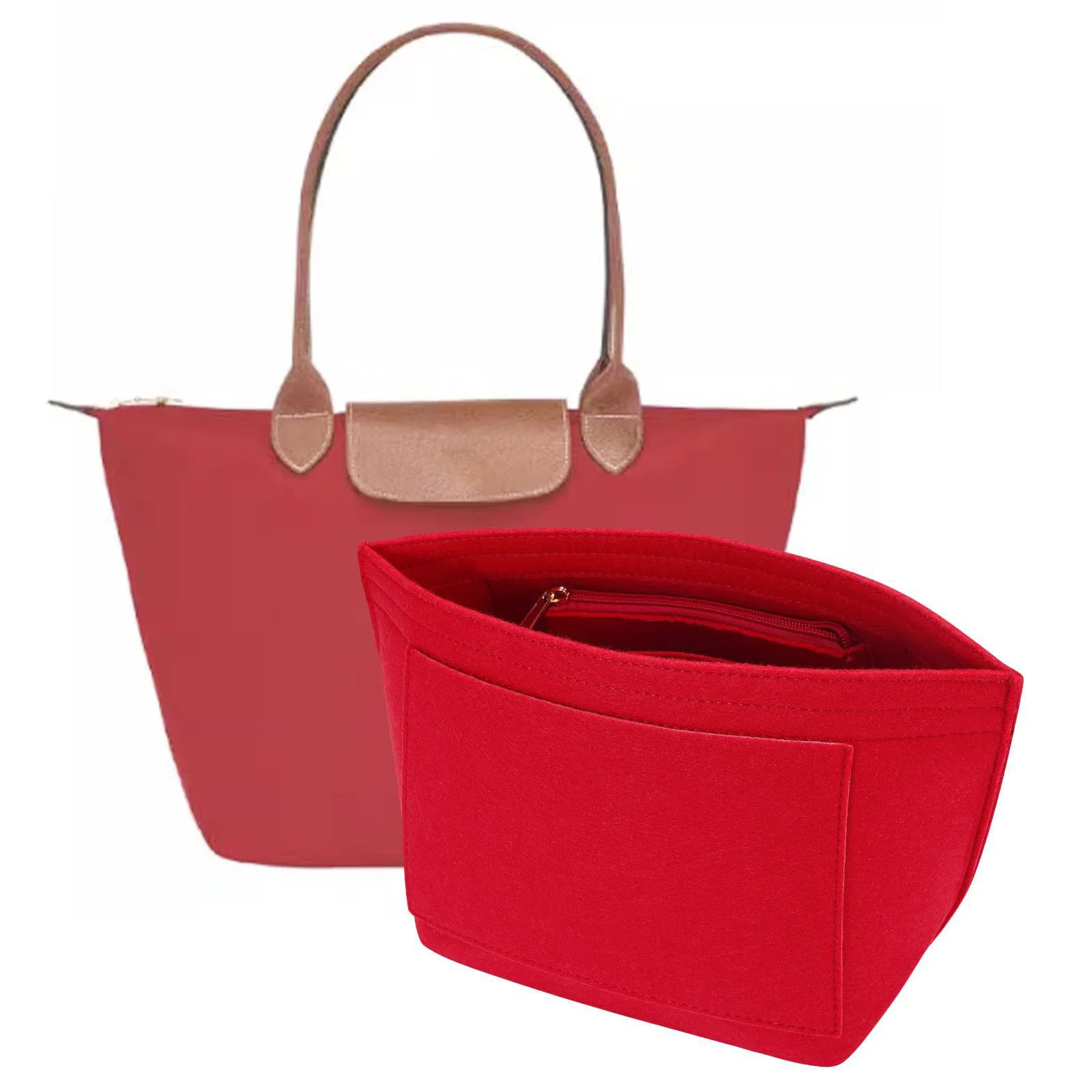 Felt Handbag Organizer Insert, Divider Bag Liner Fit Longchamp Le Pliage Tote, Shape Retaining Purse Organizer