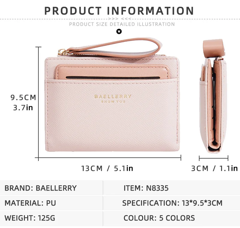 Baellerry Slim Multi-card Short Wallet for Women Luxury PU Leather Noble Female Purse Holder with Multiple Card Slots