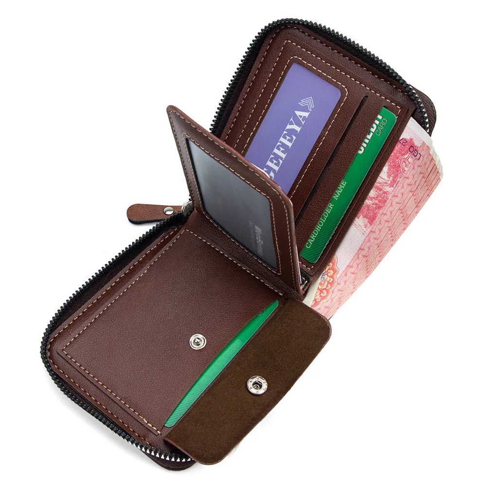 Men's Vintage Short Wallet - Trifold Zipper Coin Purse, Casual Buckle Waist Chain Money Bag, Zero Wallet for Students & Dad Gift
