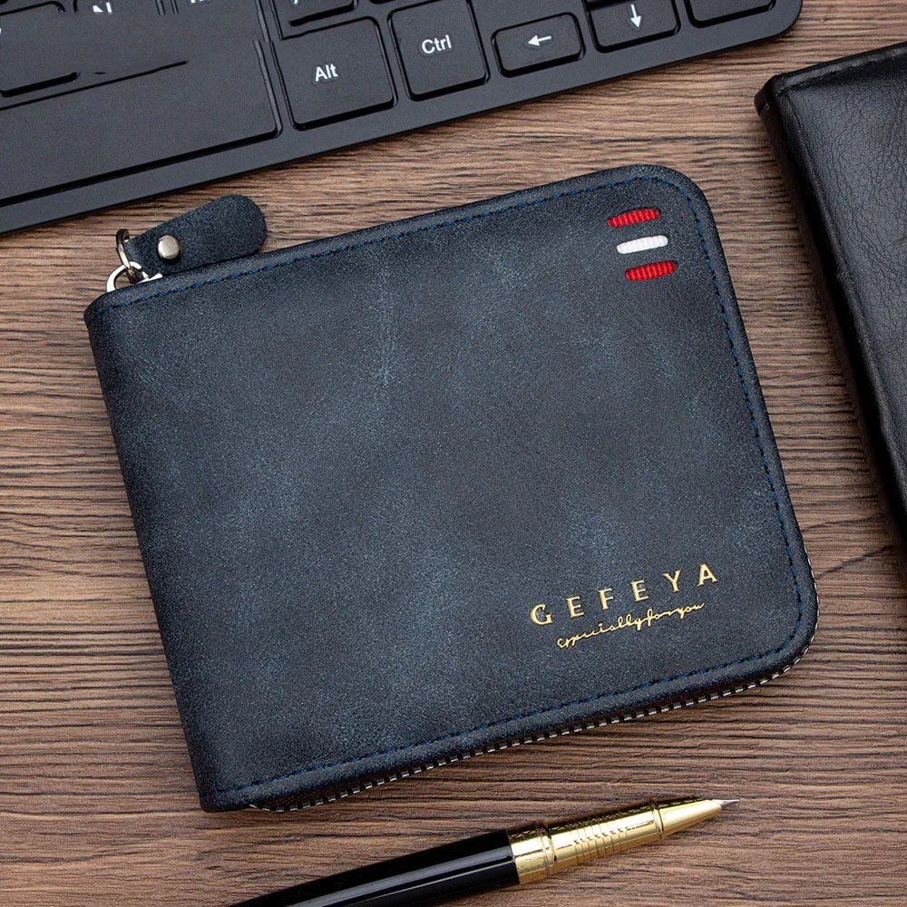 Men's Vintage Short Wallet - Trifold Zipper Coin Purse, Casual Buckle Waist Chain Money Bag, Zero Wallet for Students & Dad Gift