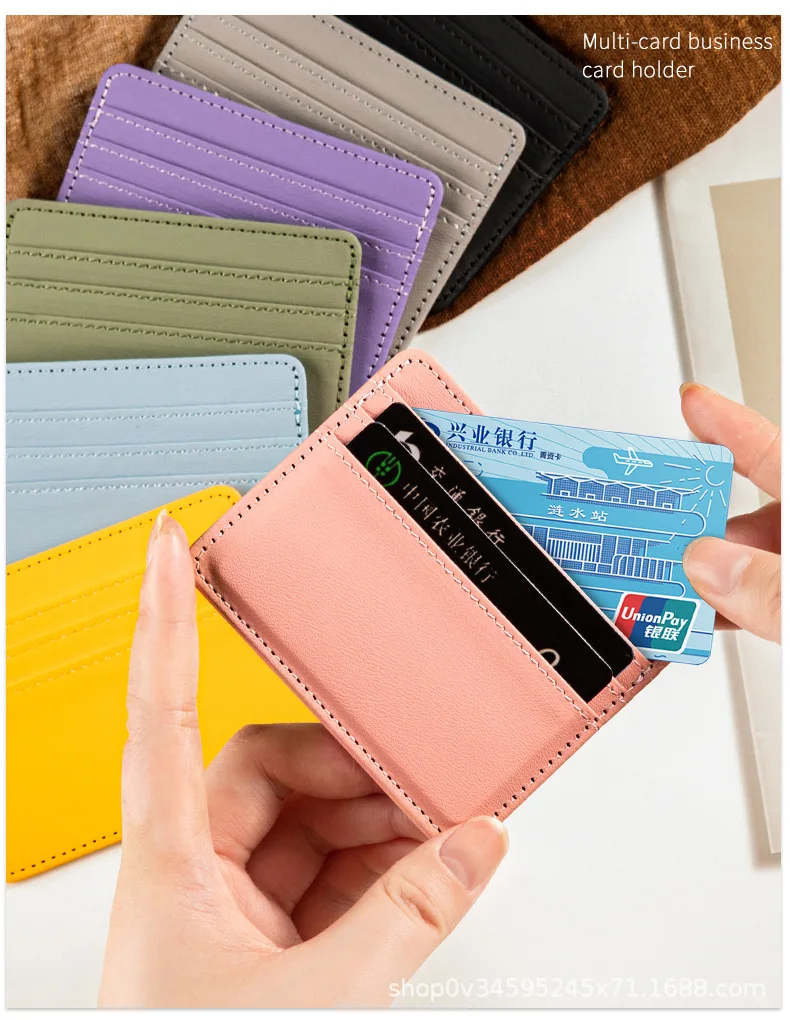 Ultra-thin PU Leather Mini Wallet Slim Bank Credit Card Holder Men's Business Small ID Case for Women Purse 4 Slots Cardholder