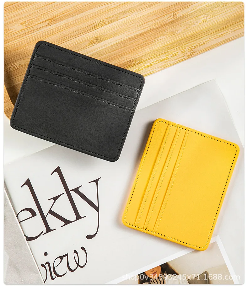 Ultra-thin PU Leather Mini Wallet Slim Bank Credit Card Holder Men's Business Small ID Case for Women Purse 4 Slots Cardholder